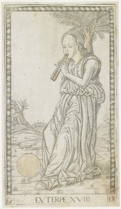 エウテルペ、1465年頃（彫金は金で高め） 作： Master of the E Series Tarocchi Master of the E Series Tarocchi